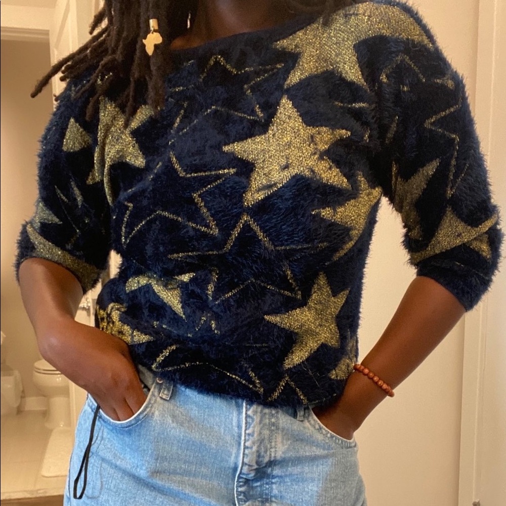 Gold star Navy Blue Crew Neck Sweater